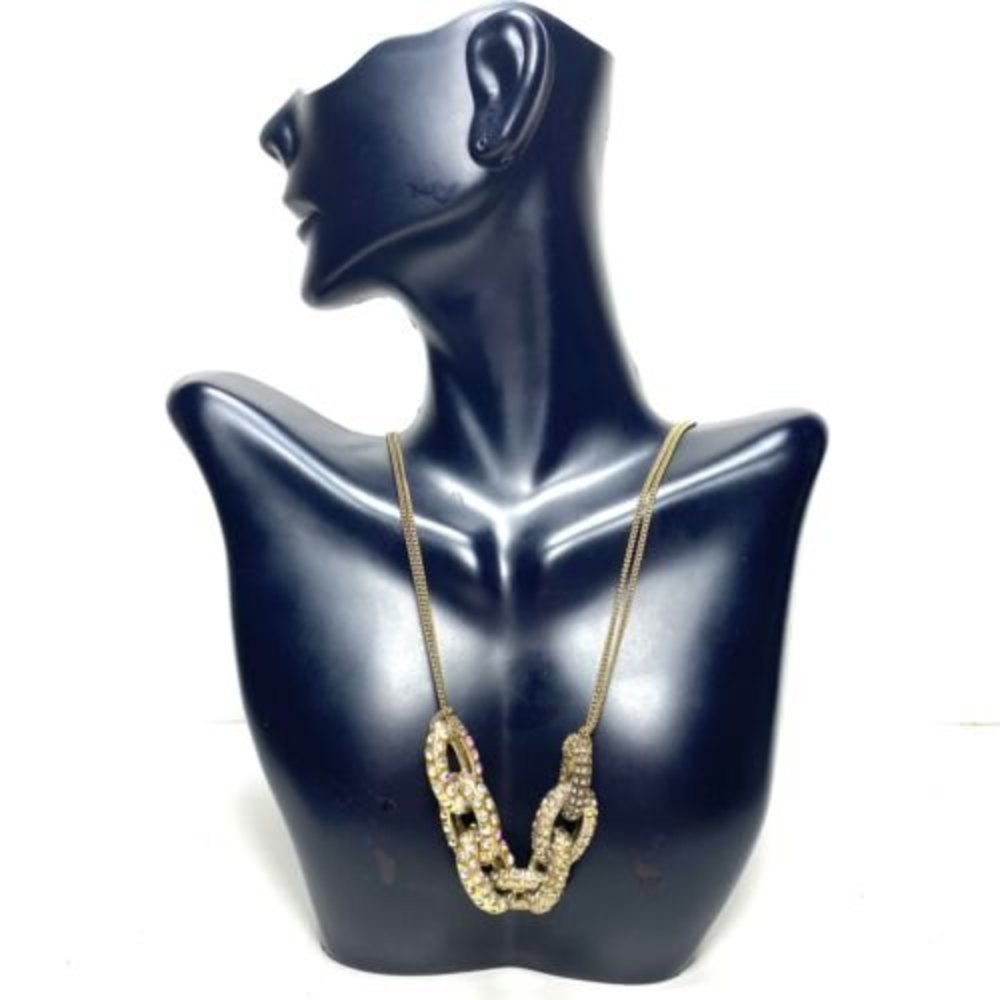 J. Crew Chain Link Necklace Aurora Borealis Rainbow Rhinestone Gold Tone